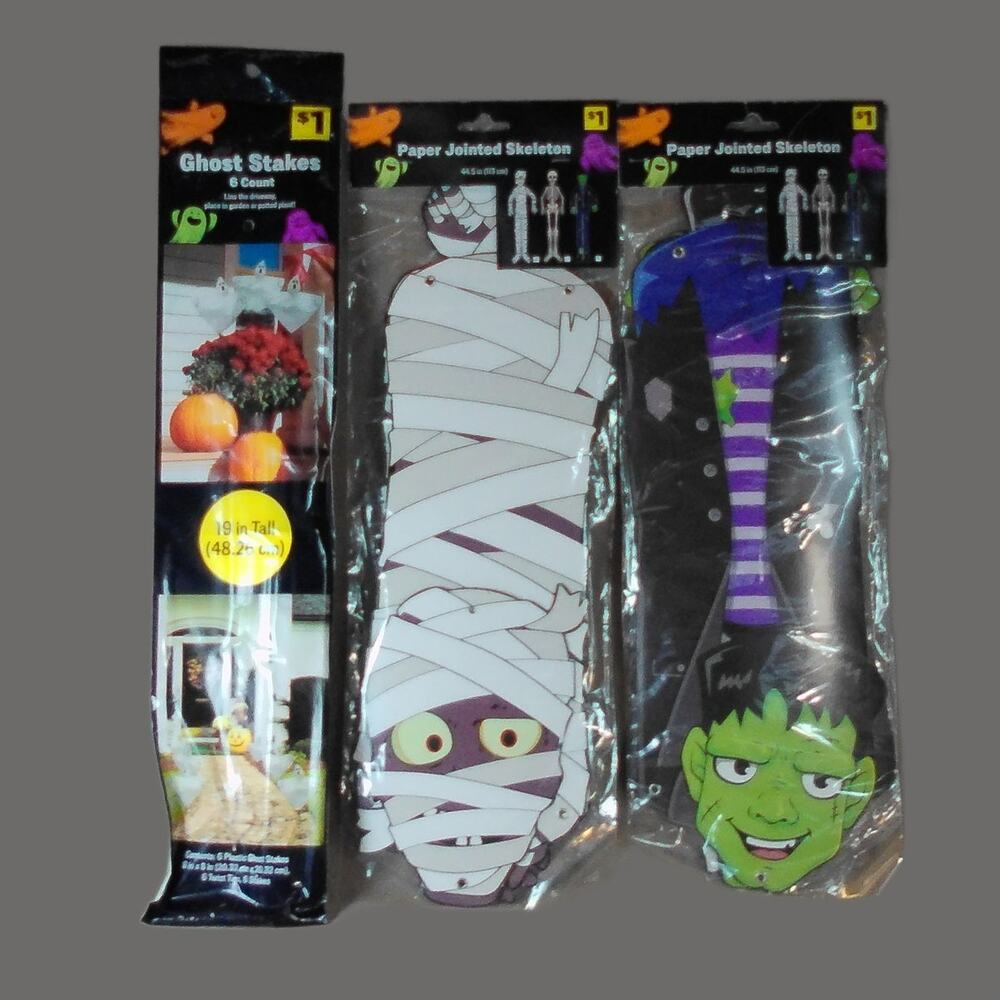 Halloween Décor Lot Paper Jointed Mummy & Frankenstein Monster Hangers NEW
